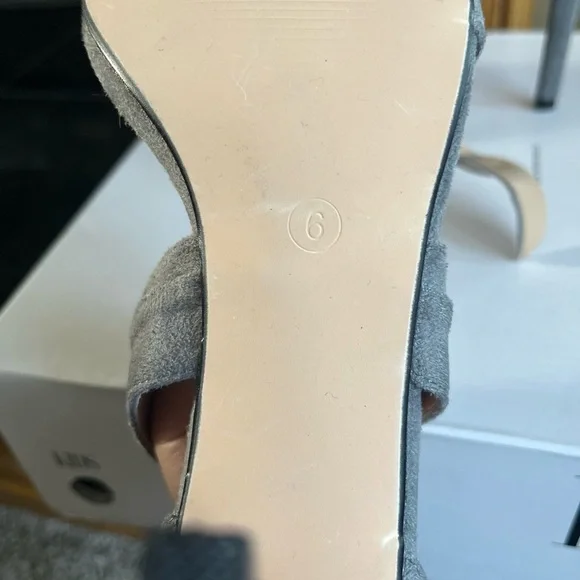 Gray Medium Suede Heel Sandals with Ankle Strap - Picture 5 of 5